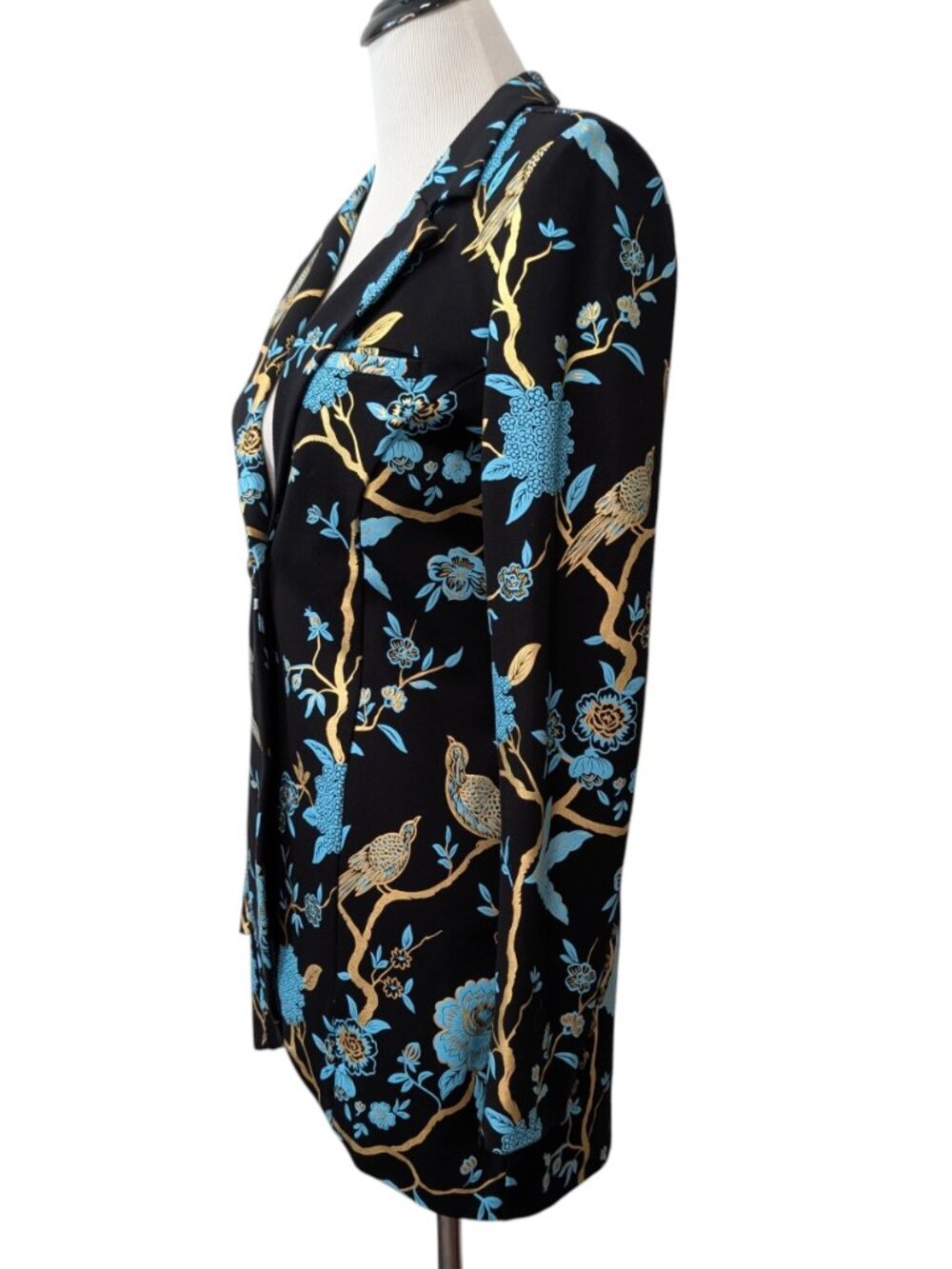 Soft Surroundings Size S Black Blue Gold Chinoiserie Bird Floral Blazer Pant Set - Picture 3 of 12